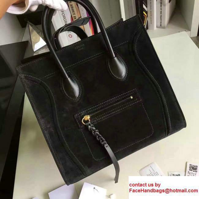 Celine Luggage Phantom Bag in Original Suede Leather Black 2017