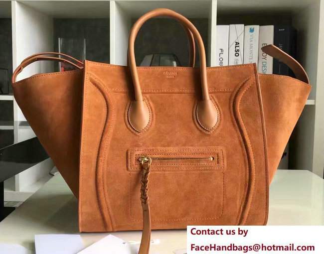 Celine Luggage Phantom Bag in Original Suede Leather Orange 2017