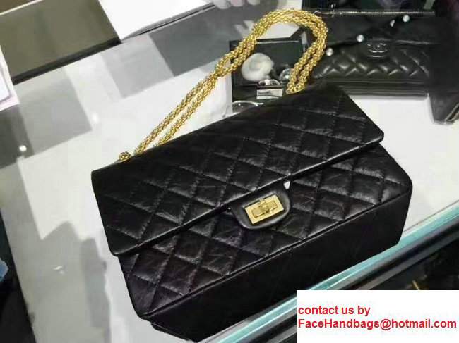 Chanel 2.55 Reissue Size 225 Flap Bag Black With Gold Hardware In Original Leather