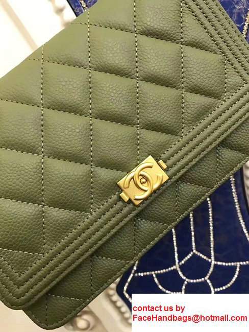 Chanel Boy Wallet On Chain WOC Bag In Grained Leather Olive/Gold - Click Image to Close