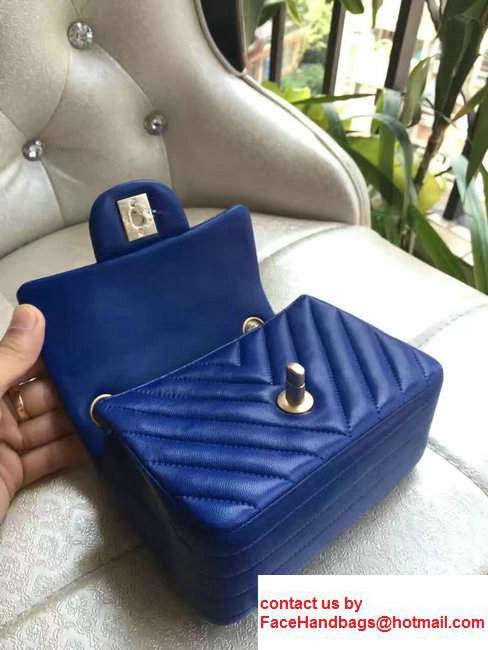 Chanel Chevron Lambskin Classic Flap Bag A1115 Blue With Gold Hardware
