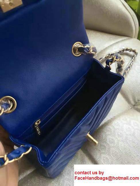 Chanel Chevron Lambskin Classic Flap Bag A1115 Blue With Gold Hardware