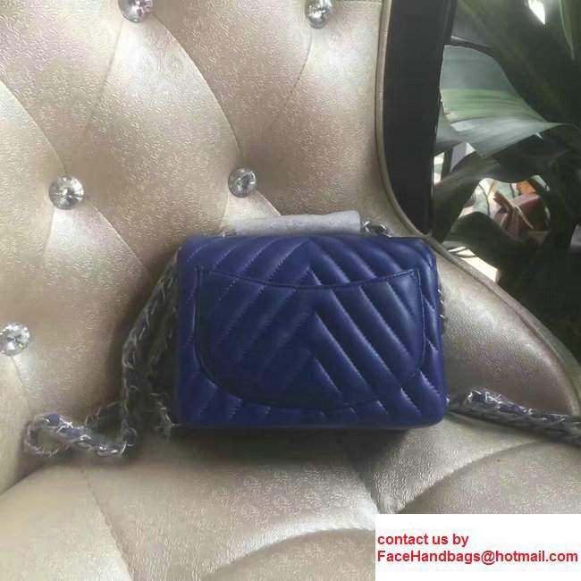 Chanel Chevron Lambskin Classic Flap Bag A1115 Blue With Sliver Hardware