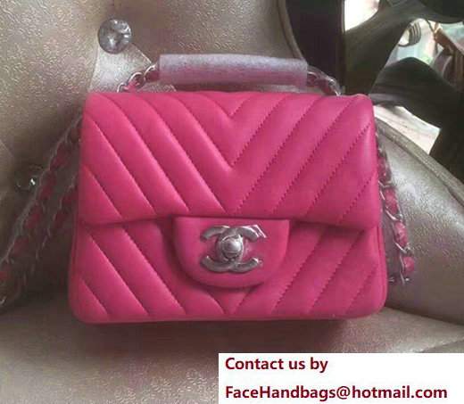 Chanel Chevron Lambskin Classic Flap Bag A1115 Hot PinkWith Sliver Hardware - Click Image to Close