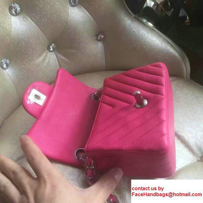 Chanel Chevron Lambskin Classic Flap Bag A1115 Hot PinkWith Sliver Hardware