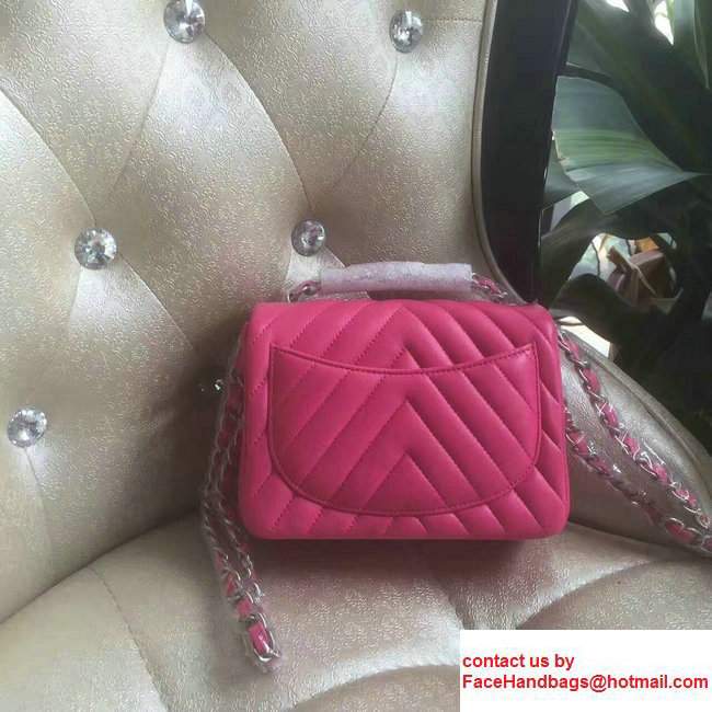 Chanel Chevron Lambskin Classic Flap Bag A1115 Hot PinkWith Sliver Hardware - Click Image to Close