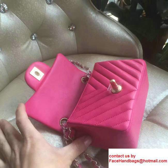 Chanel Chevron Lambskin Classic Flap Bag A1115 Hot Pink With Gold Hardware - Click Image to Close