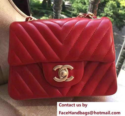 Chanel Chevron Lambskin Classic Flap Bag A1115 Red With Gold Hardware - Click Image to Close