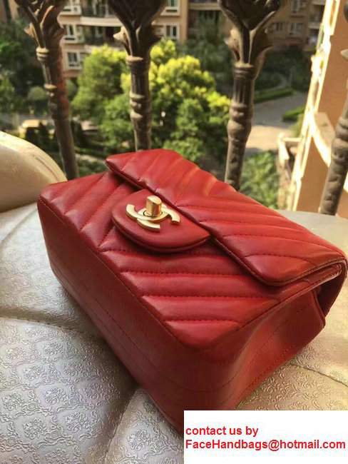 Chanel Chevron Lambskin Classic Flap Bag A1115 Red With Gold Hardware