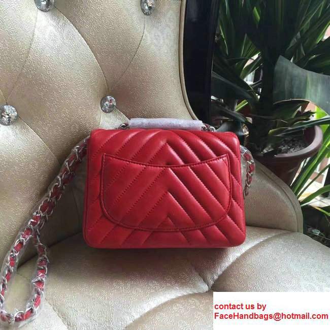 Chanel Chevron Lambskin Classic Flap Bag A1115 Red With Sliver Hardware - Click Image to Close