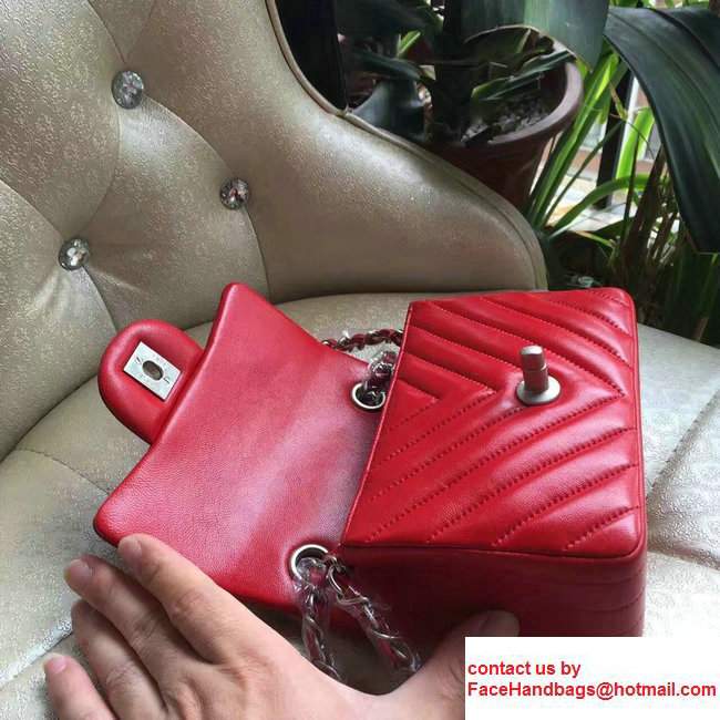 Chanel Chevron Lambskin Classic Flap Bag A1115 Red With Sliver Hardware - Click Image to Close