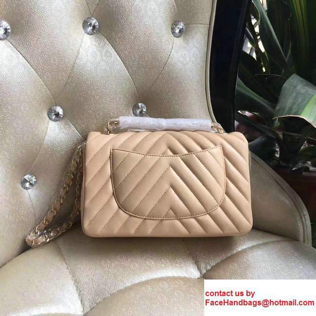 Chanel Chevron Lambskin Classic Flap Mini Bag A1116 Apricot With Gold Hardware - Click Image to Close