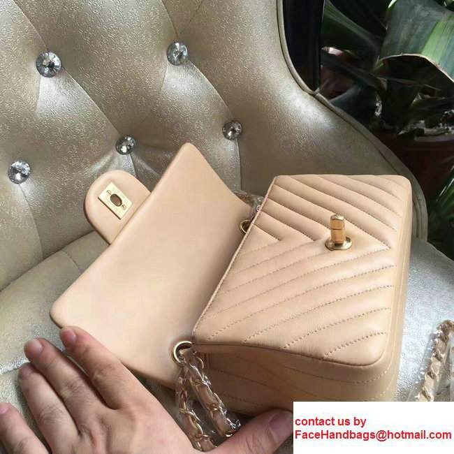 Chanel Chevron Lambskin Classic Flap Mini Bag A1116 Apricot With Gold Hardware - Click Image to Close