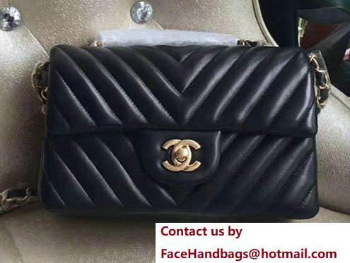 Chanel Chevron Lambskin Classic Flap Mini Bag A1116 Black With Gold Hardware - Click Image to Close
