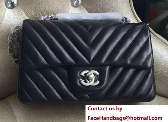 Chanel Chevron Lambskin Classic Flap Mini Bag A1116 Black With Sliver Hardware - Click Image to Close