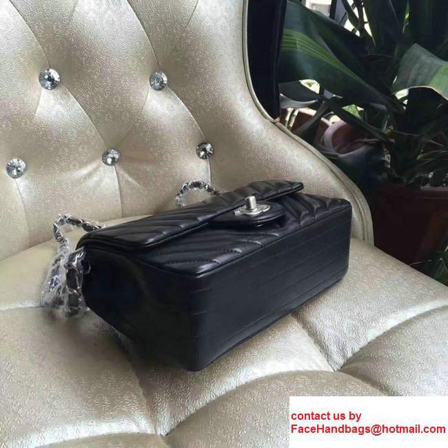 Chanel Chevron Lambskin Classic Flap Mini Bag A1116 Black With Sliver Hardware