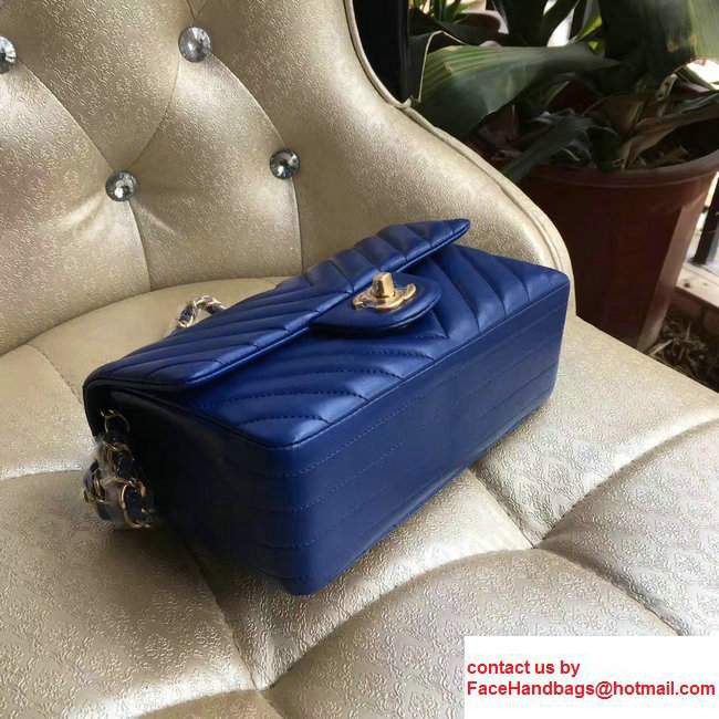 Chanel Chevron Lambskin Classic Flap Mini Bag A1116 Blue With Gold Hardware - Click Image to Close