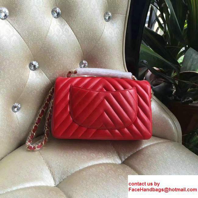 Chanel Chevron Lambskin Classic Flap Mini Bag A1116 Red With Gold/Sliver Hardware