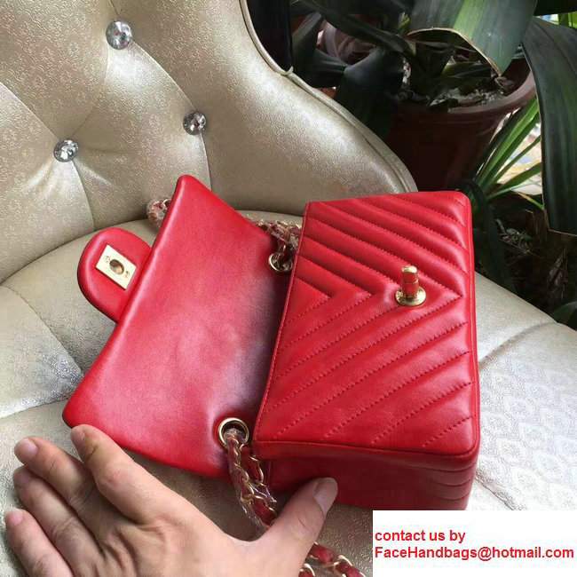 Chanel Chevron Lambskin Classic Flap Mini Bag A1116 Red With Gold/Sliver Hardware - Click Image to Close