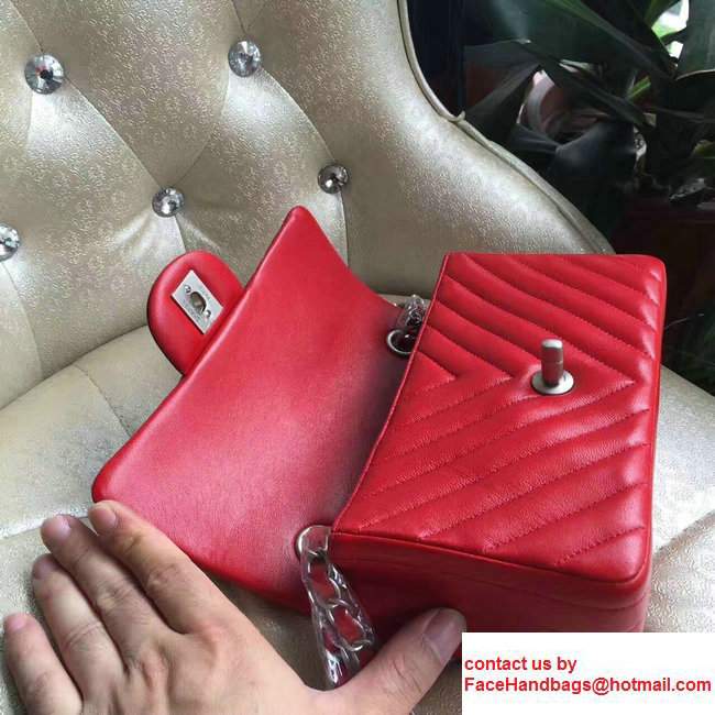 Chanel Chevron Lambskin Classic Flap Mini Bag A1116 Red With Gold/Sliver Hardware - Click Image to Close