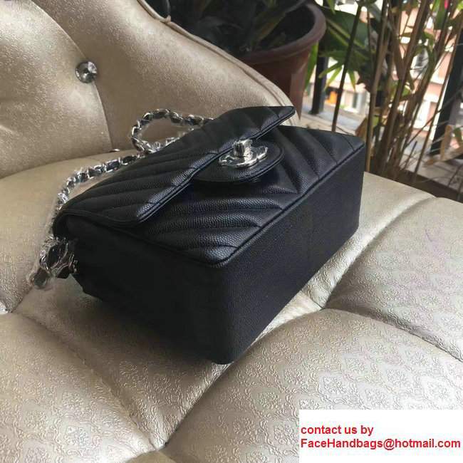 Chanel Chevron Lambskin Clemence Classic Flap Bag A1115 Black With Sliver Hardware - Click Image to Close