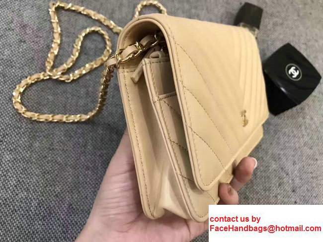Chanel Chevron Wallet On Chain WOC Bag Beige/Gold - Click Image to Close