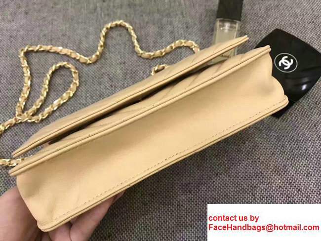 Chanel Chevron Wallet On Chain WOC Bag Beige/Gold