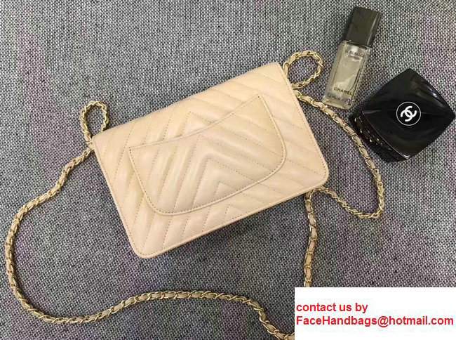 Chanel Chevron Wallet On Chain WOC Bag Beige/Gold - Click Image to Close