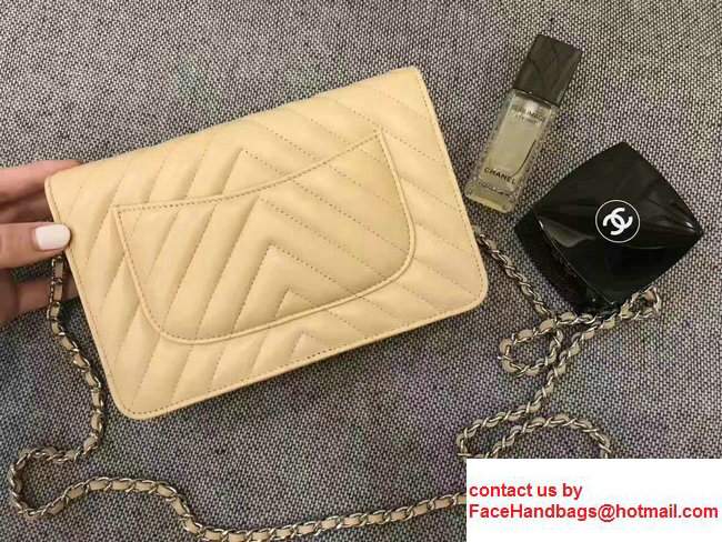 Chanel Chevron Wallet On Chain WOC Bag Beige/Sliver