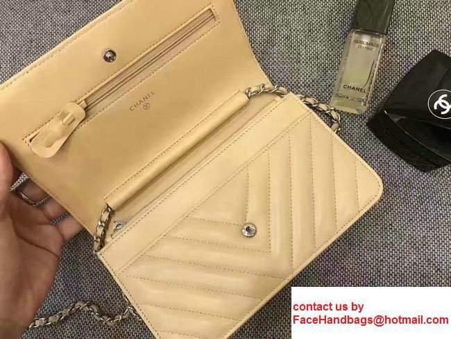 Chanel Chevron Wallet On Chain WOC Bag Beige/Sliver - Click Image to Close