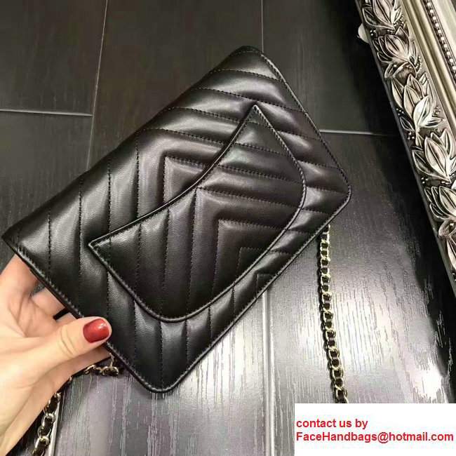 Chanel Chevron Wallet On Chain WOC Bag Black/Gold - Click Image to Close