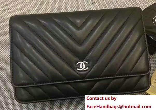 Chanel Chevron Wallet On Chain WOC Bag Black/Sliver - Click Image to Close