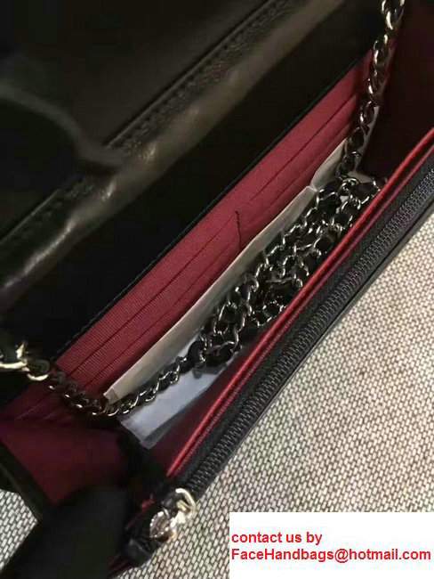 Chanel Chevron Wallet On Chain WOC Bag Black/Sliver