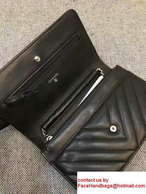 Chanel Chevron Wallet On Chain WOC Bag Black/Sliver
