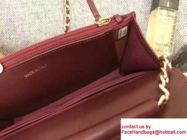 Chanel Chevron Wallet On Chain WOC Bag Burgundy/Gold - Click Image to Close