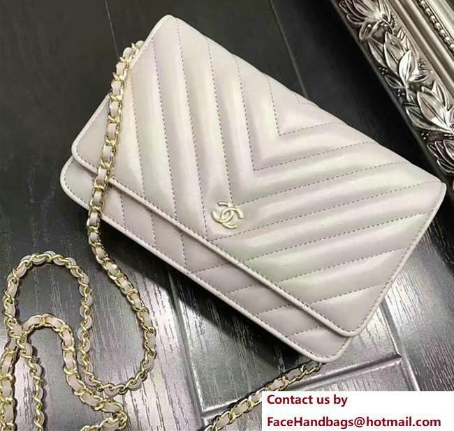 Chanel Chevron Wallet On Chain WOC Bag Gary/Gold