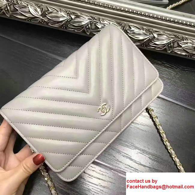 Chanel Chevron Wallet On Chain WOC Bag Gary/Gold - Click Image to Close