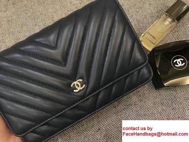 Chanel Chevron Wallet On Chain WOC Bag Navy Blue/Gold - Click Image to Close