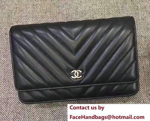 Chanel Chevron Wallet On Chain WOC Bag Navy Blue/Sliver - Click Image to Close