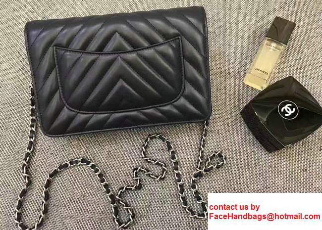 Chanel Chevron Wallet On Chain WOC Bag Navy Blue/Sliver - Click Image to Close