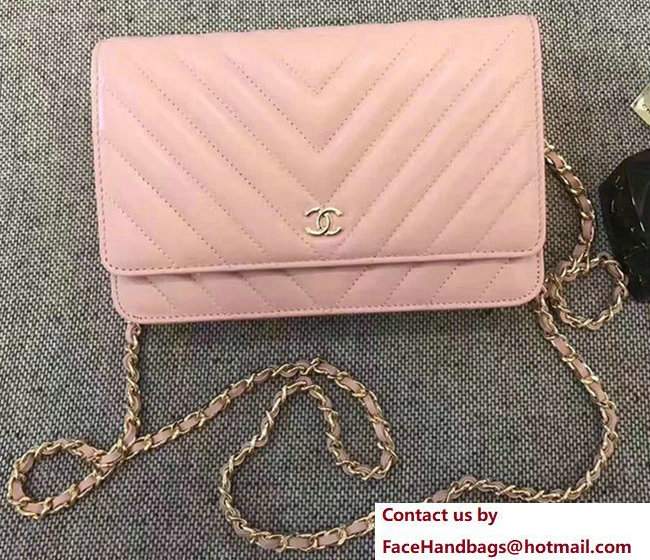 Chanel Chevron Wallet On Chain WOC Bag Pink/Gold - Click Image to Close