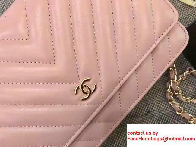 Chanel Chevron Wallet On Chain WOC Bag Pink/Gold