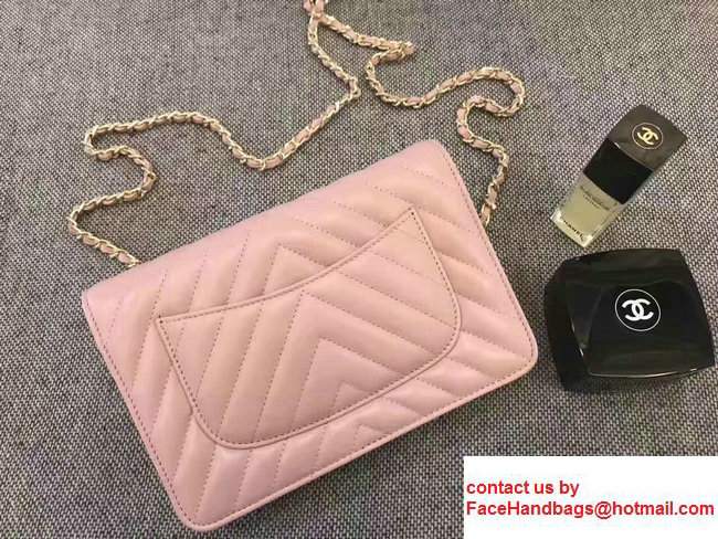 Chanel Chevron Wallet On Chain WOC Bag Pink/Gold - Click Image to Close