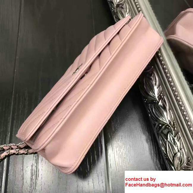 Chanel Chevron Wallet On Chain WOC Bag Pink/Sliver
