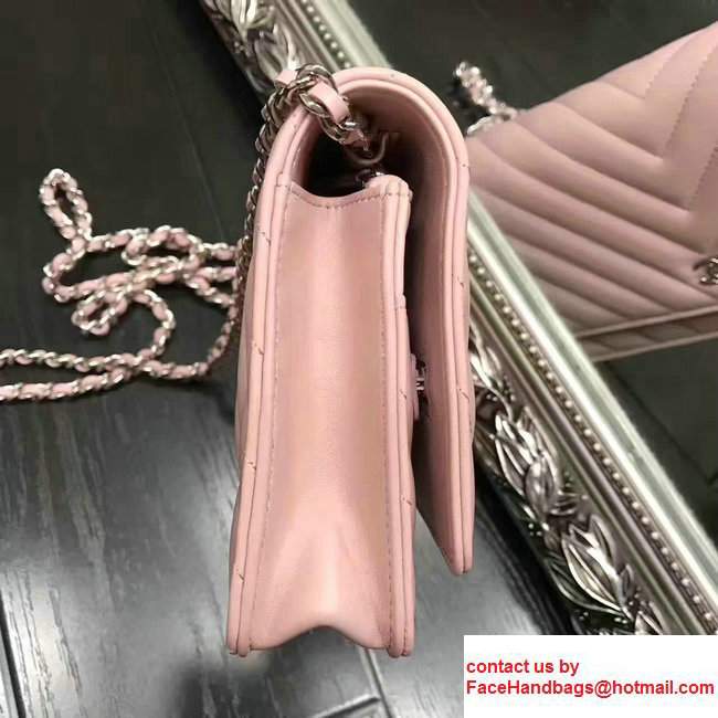 Chanel Chevron Wallet On Chain WOC Bag Pink/Sliver - Click Image to Close