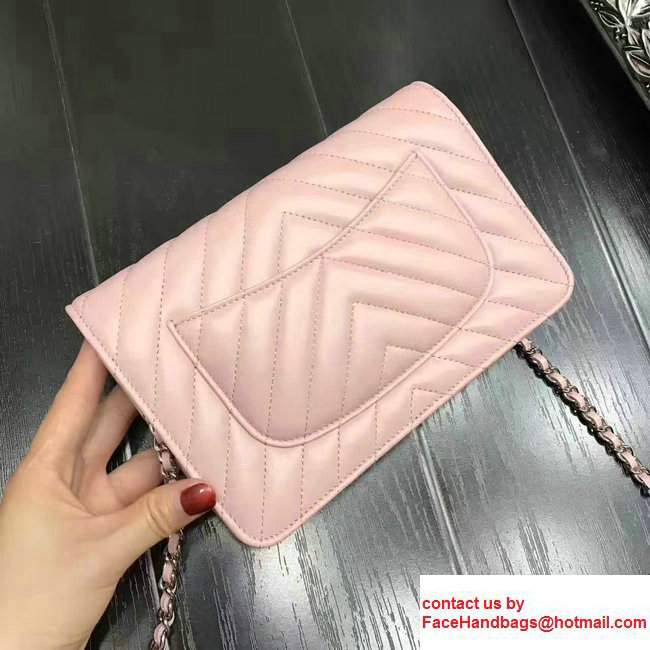 Chanel Chevron Wallet On Chain WOC Bag Pink/Sliver - Click Image to Close