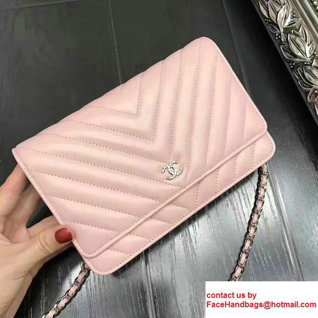 Chanel Chevron Wallet On Chain WOC Bag Pink/Sliver
