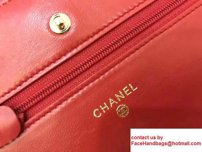 Chanel Chevron Wallet On Chain WOC Bag Red/Gold