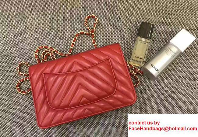 Chanel Chevron Wallet On Chain WOC Bag Red/Gold - Click Image to Close