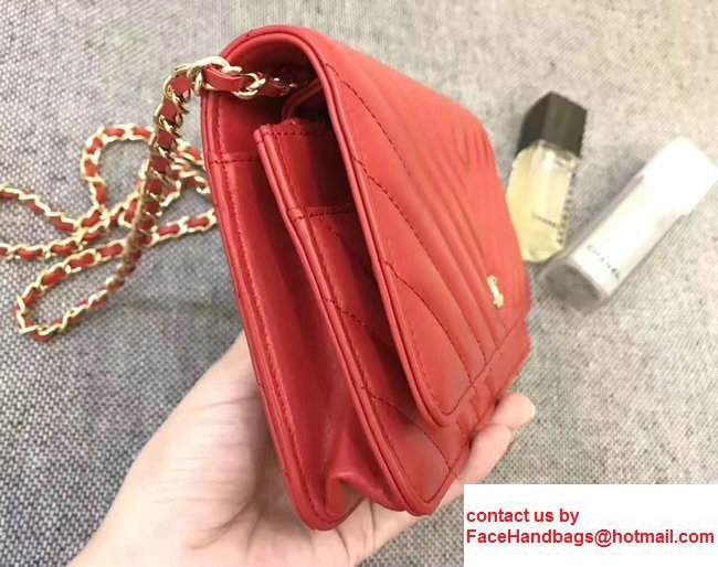 Chanel Chevron Wallet On Chain WOC Bag Red/Gold - Click Image to Close